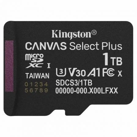 Kingston Canvas Select Plus 1TB microSDXC Clase 10 U3 V30 A1 150MB/s SDCS3/1TB Kingston Canvas Select Plus 1TB microSDXC Clase 10 U3 V30 A1 150MB/s SDCS3/1TB